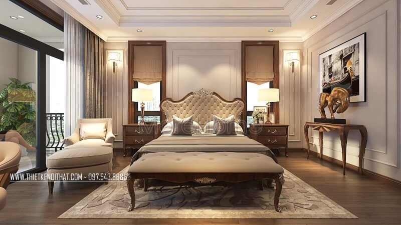 Mẫu giường ngủ biệt thự gỗ óc chó đẹp đẳng cấp tại Hà Nội