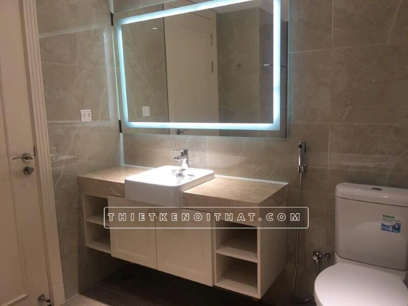 Khi thi công đá ốp lavabo cho phòng tắm và phòng vệ sinh tại chung cư Dcapital Trần Duy Hưng Cầu Giấy Hà Nội.