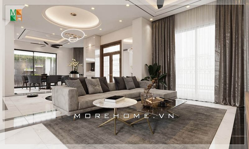 Mẫu thiết kế phòng khách chung cư mang phong cách hiện đại và rất tiện nghi.
