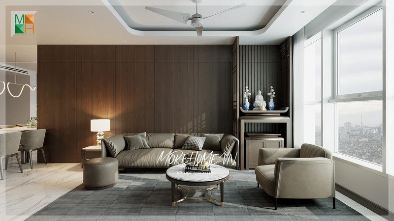 Sofa bọc da màu be hiện đại sẽ làm cho khách đến cảm thấy được sự chào đón và thân thiện. Nó cũng là nơi tụ họp của gia đình để chia sẻ những trải nghiệm và cảm xúc của một ngày dài học tập và làm việc.